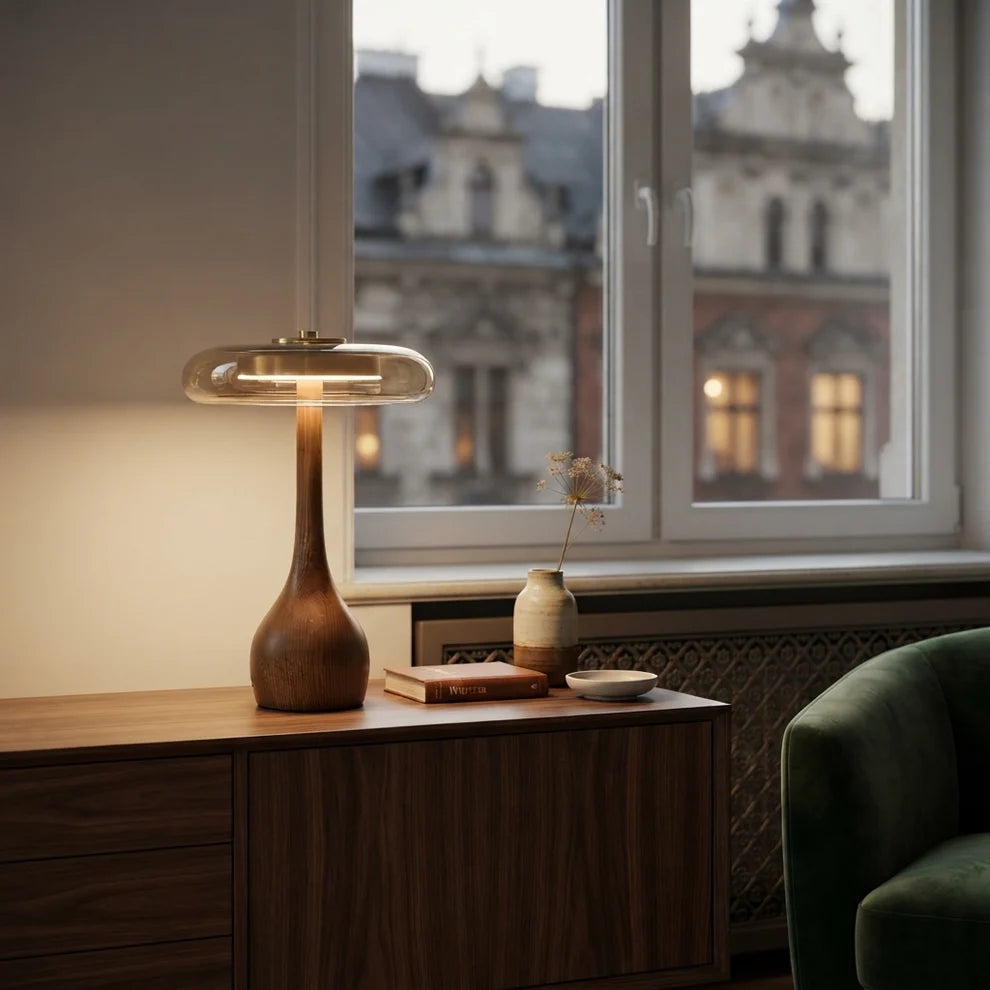 AuraMico | Modern Minimalist Dimmable LED Table Lamp with Wooden Base