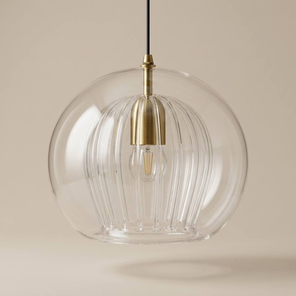 ElaraGlow Ribbed Glass Globe Pendant Light for Kitchen Island and Dining