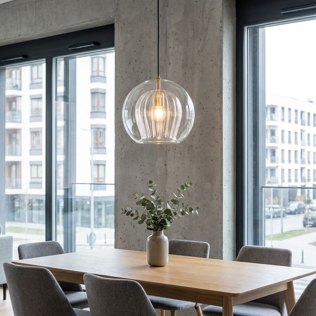 ElaraGlow Ribbed Glass Globe Pendant Light for Kitchen Island and Dining