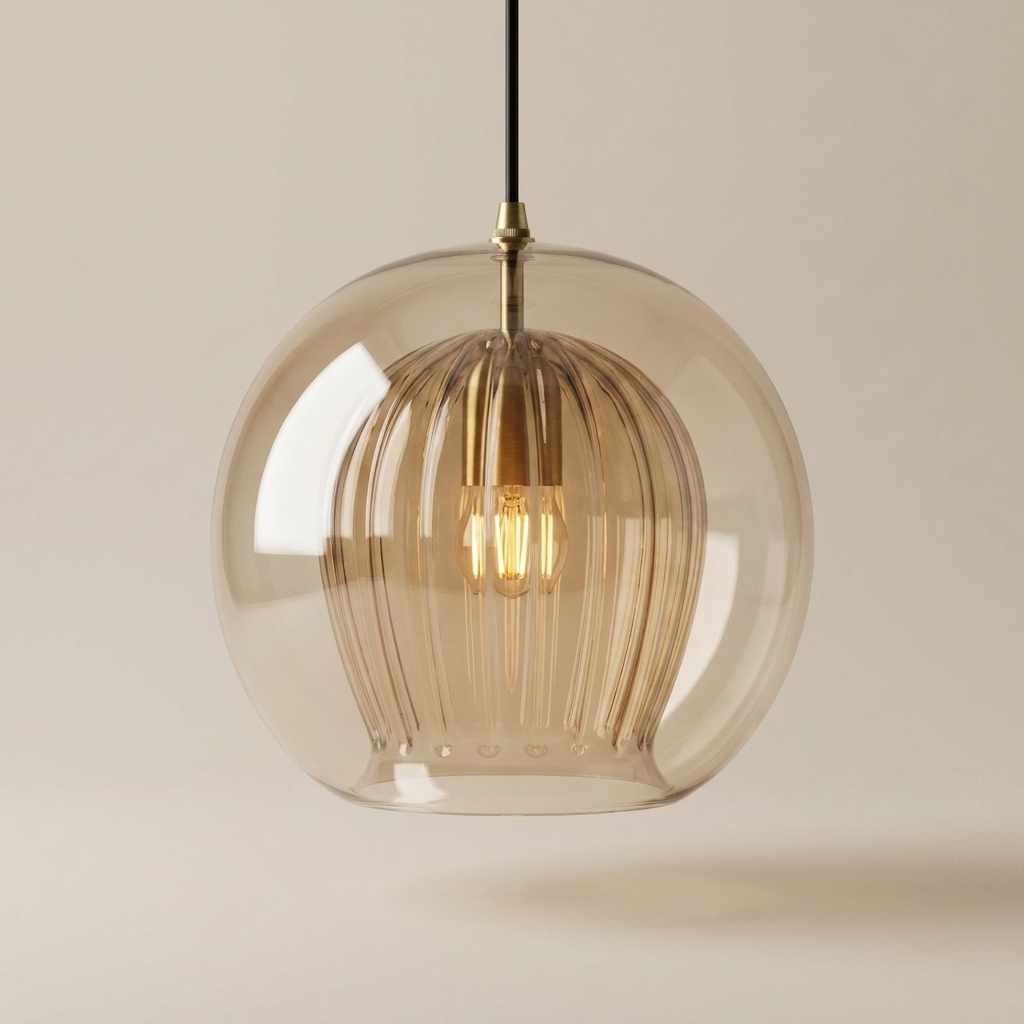 ElaraGlow Ribbed Glass Globe Pendant Light for Kitchen Island and Dining