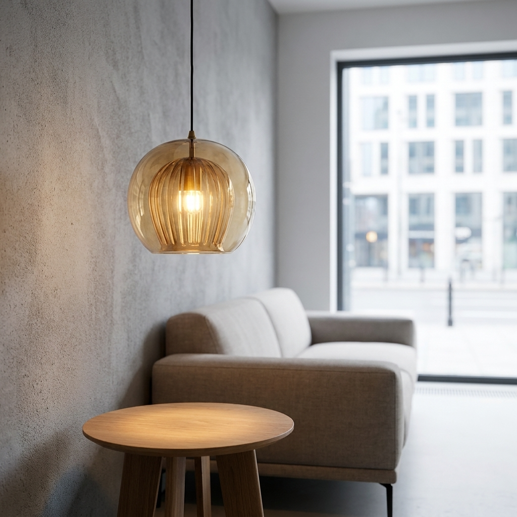 ElaraGlow Ribbed Glass Globe Pendant Light for Kitchen Island and Dining