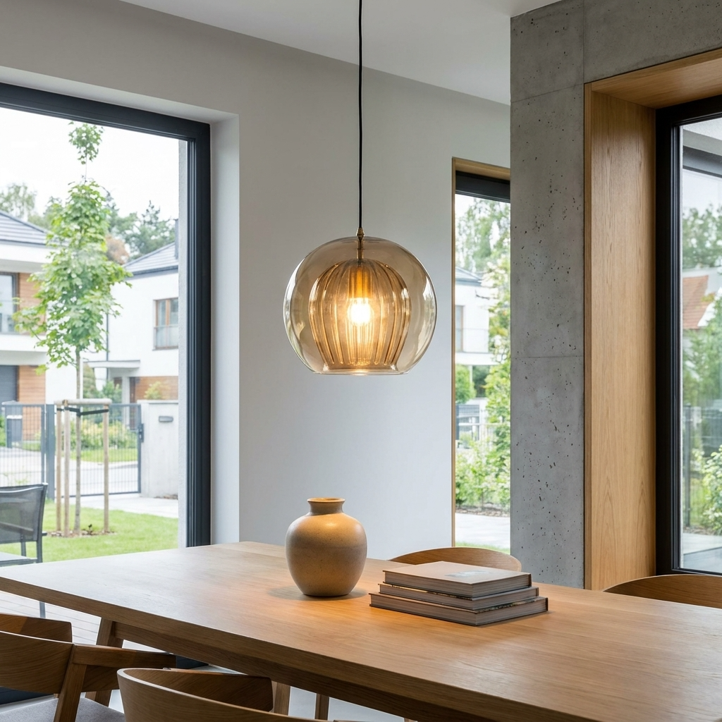 ElaraGlow Ribbed Glass Globe Pendant Light for Kitchen Island and Dining
