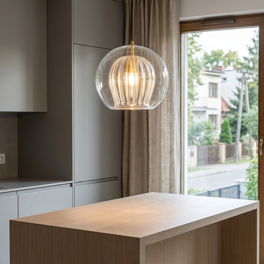 ElaraGlow Ribbed Glass Globe Pendant Light for Kitchen Island and Dining