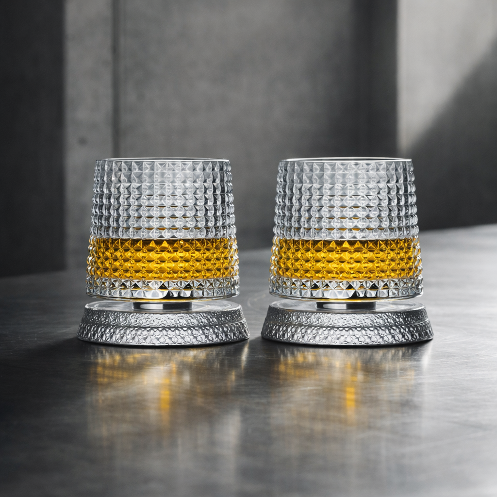 Orion Rotating Crystal Whiskey Glass Set