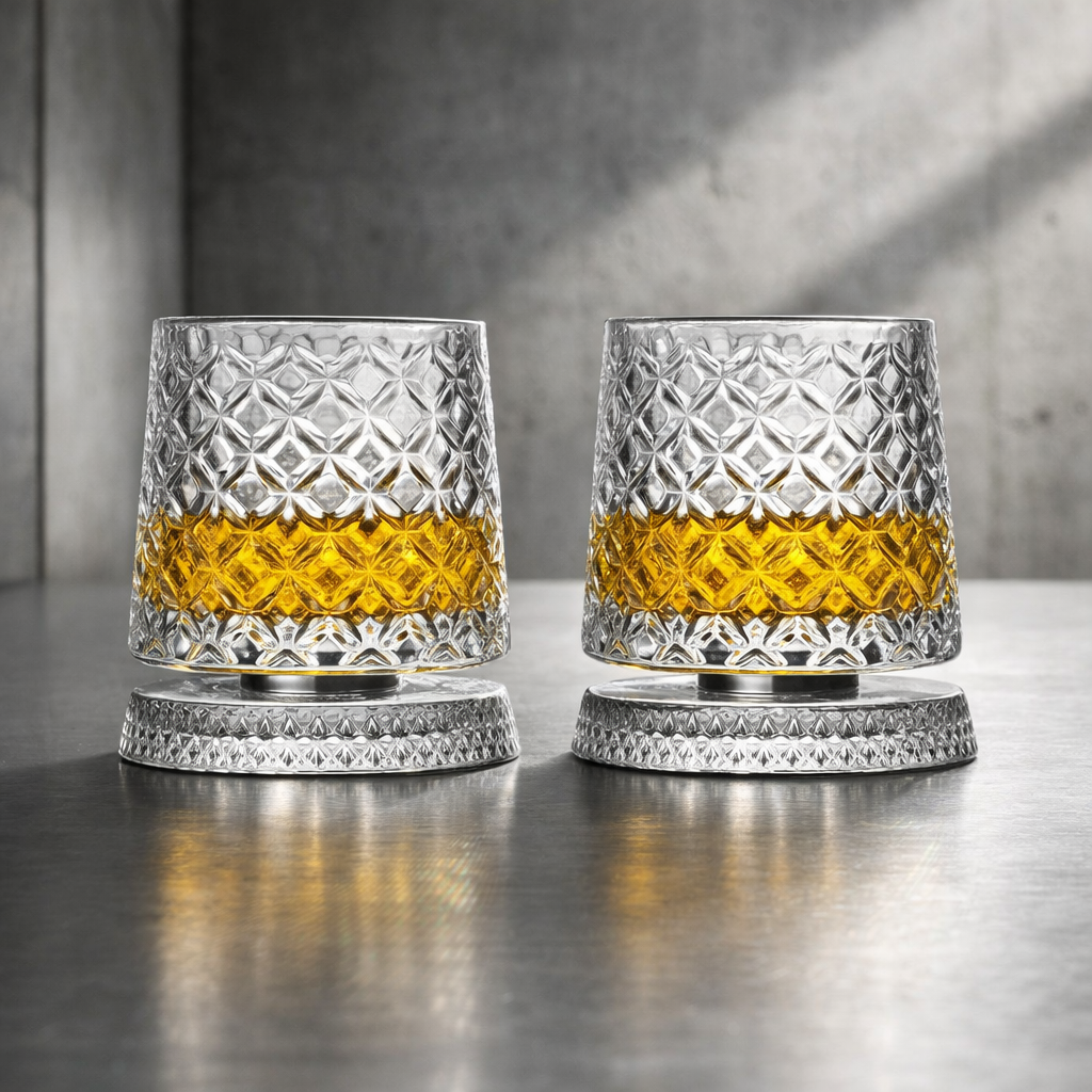 Orion Rotating Crystal Whiskey Glass Set