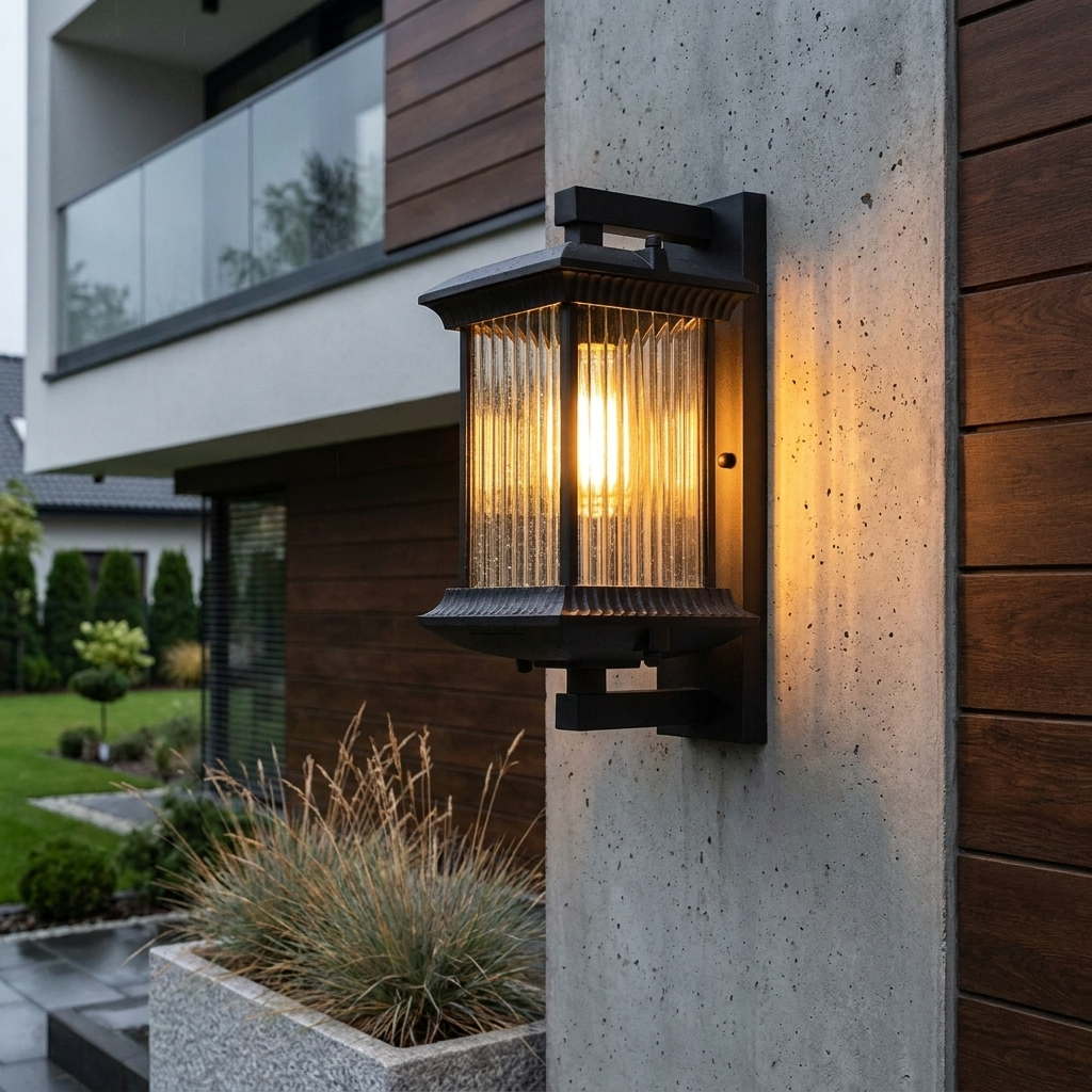 PavoStone | Elegant Durable Outdoor Lantern Wall Fixture with Fluted Glass
