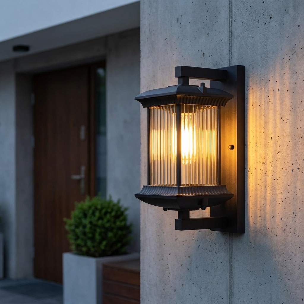 PavoStone | Elegant Durable Outdoor Lantern Wall Fixture with Fluted Glass