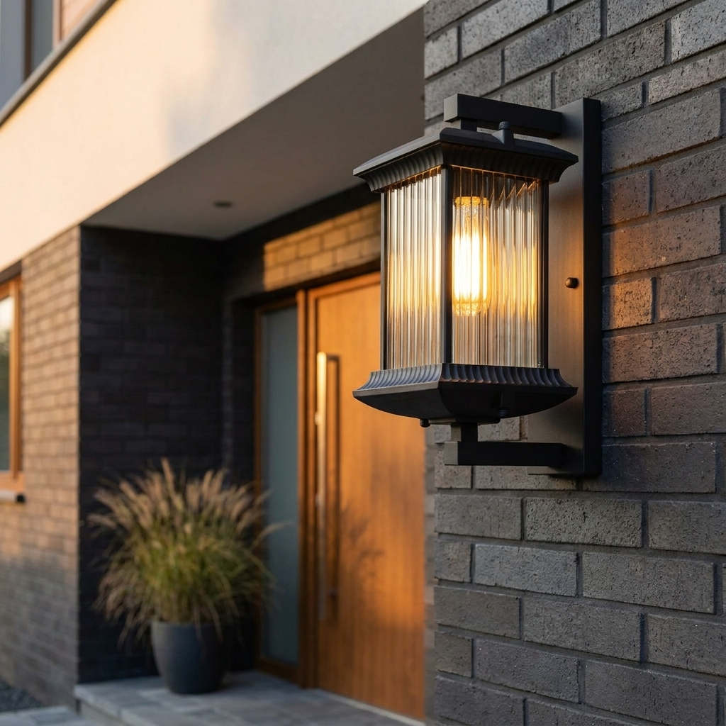PavoStone | Elegant Durable Outdoor Lantern Wall Fixture with Fluted Glass