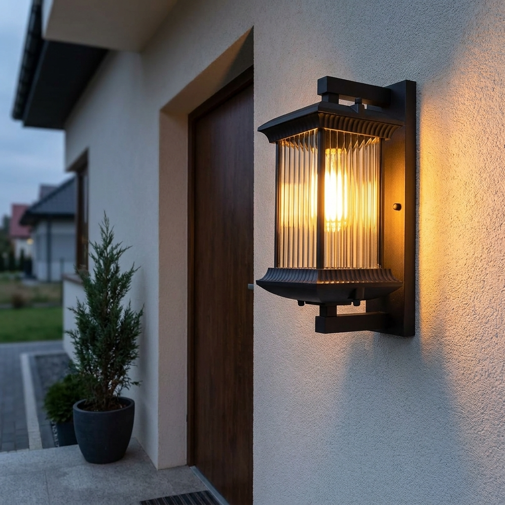 PavoStone | Elegant Durable Outdoor Lantern Wall Fixture with Fluted Glass