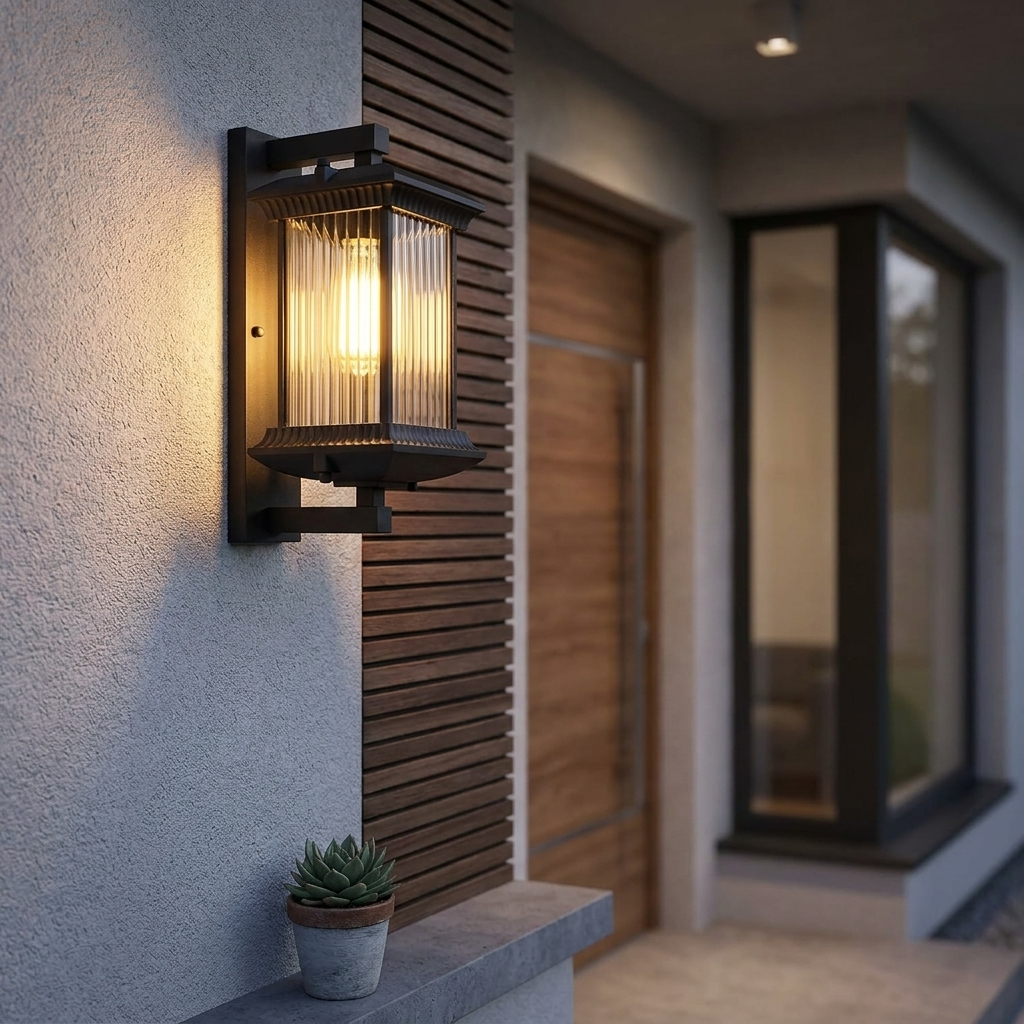 PavoStone | Elegant Durable Outdoor Lantern Wall Fixture with Fluted Glass