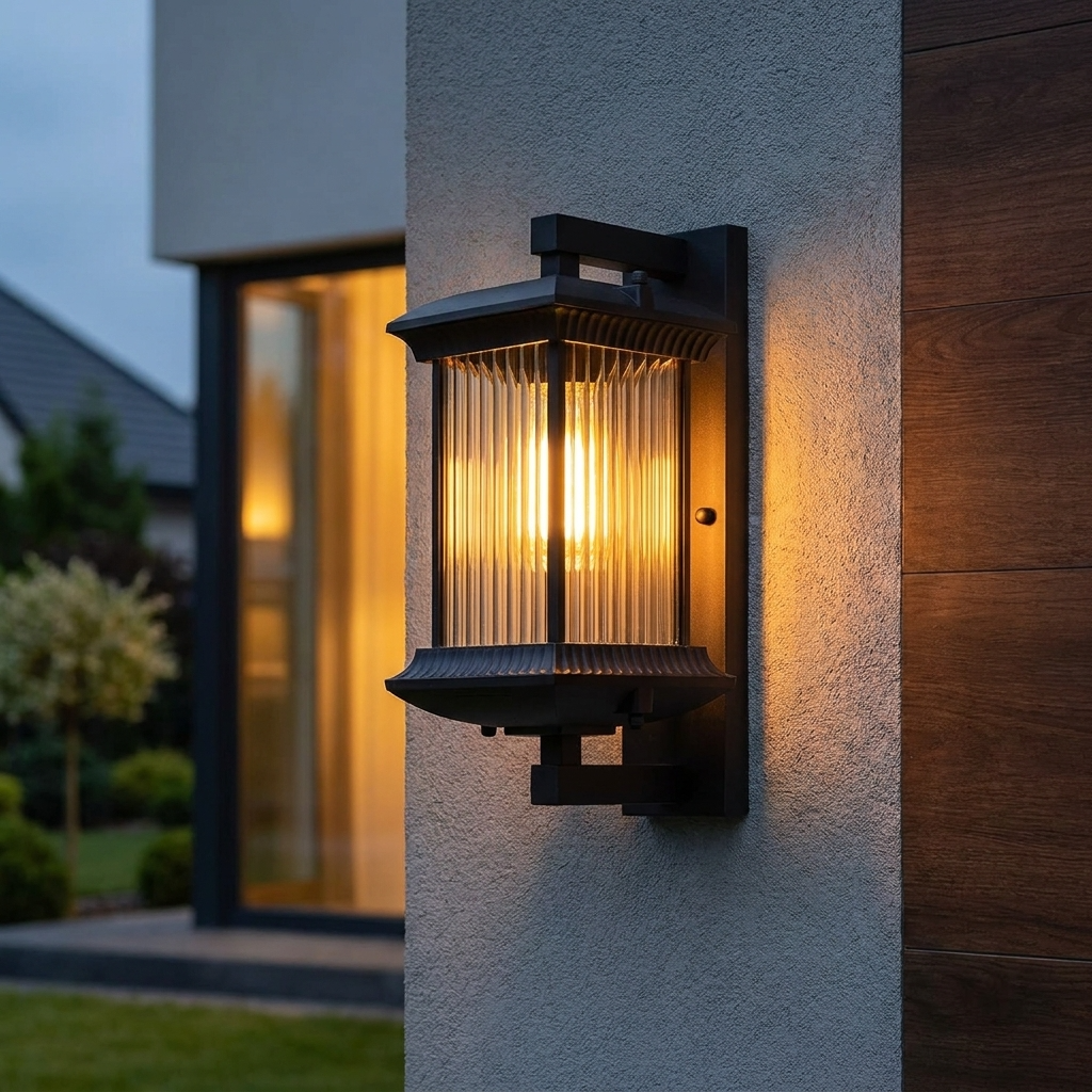 PavoStone | Elegant Durable Outdoor Lantern Wall Fixture with Fluted Glass