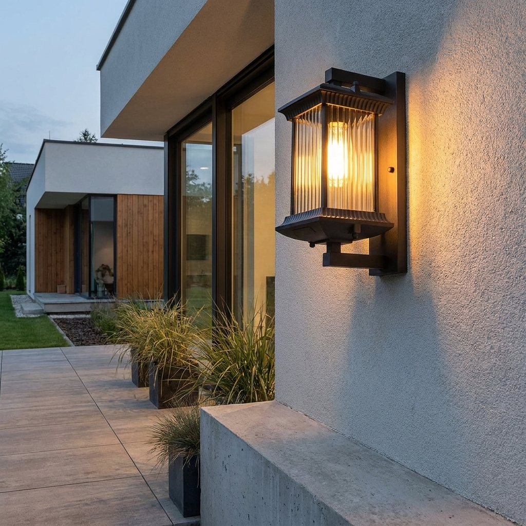 PavoStone | Elegant Durable Outdoor Lantern Wall Fixture with Fluted Glass