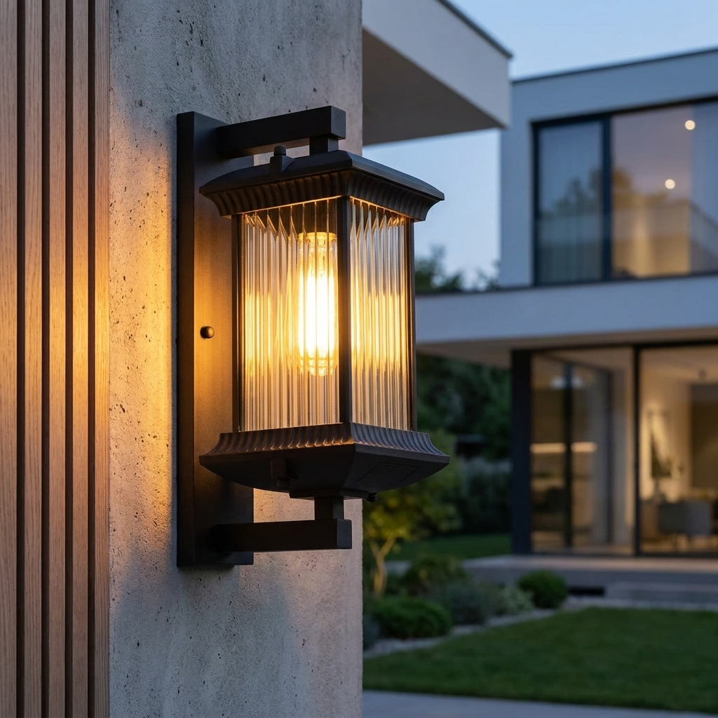 PavoStone | Elegant Durable Outdoor Lantern Wall Fixture with Fluted Glass